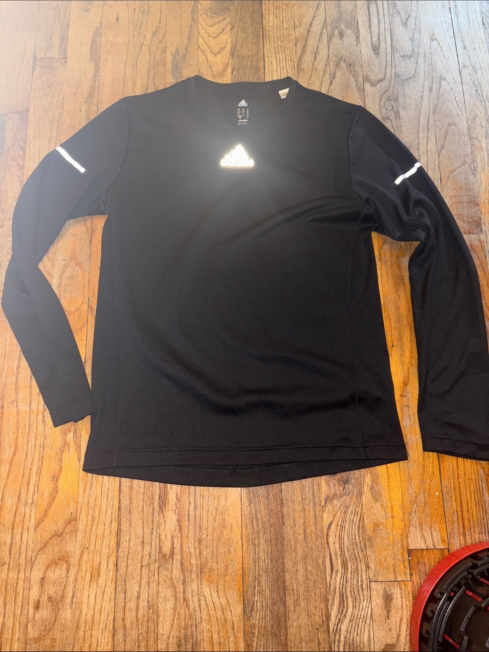 adidas Black Long-Sleeve Athletic Tee with Reflective Logo